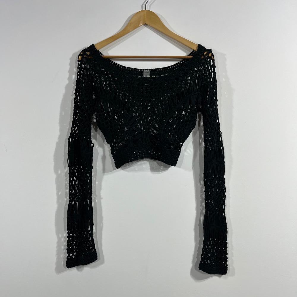 Fashion Nova Festival Crochet Crop Top Fairy Grunge Open Knit Boho Womens Large